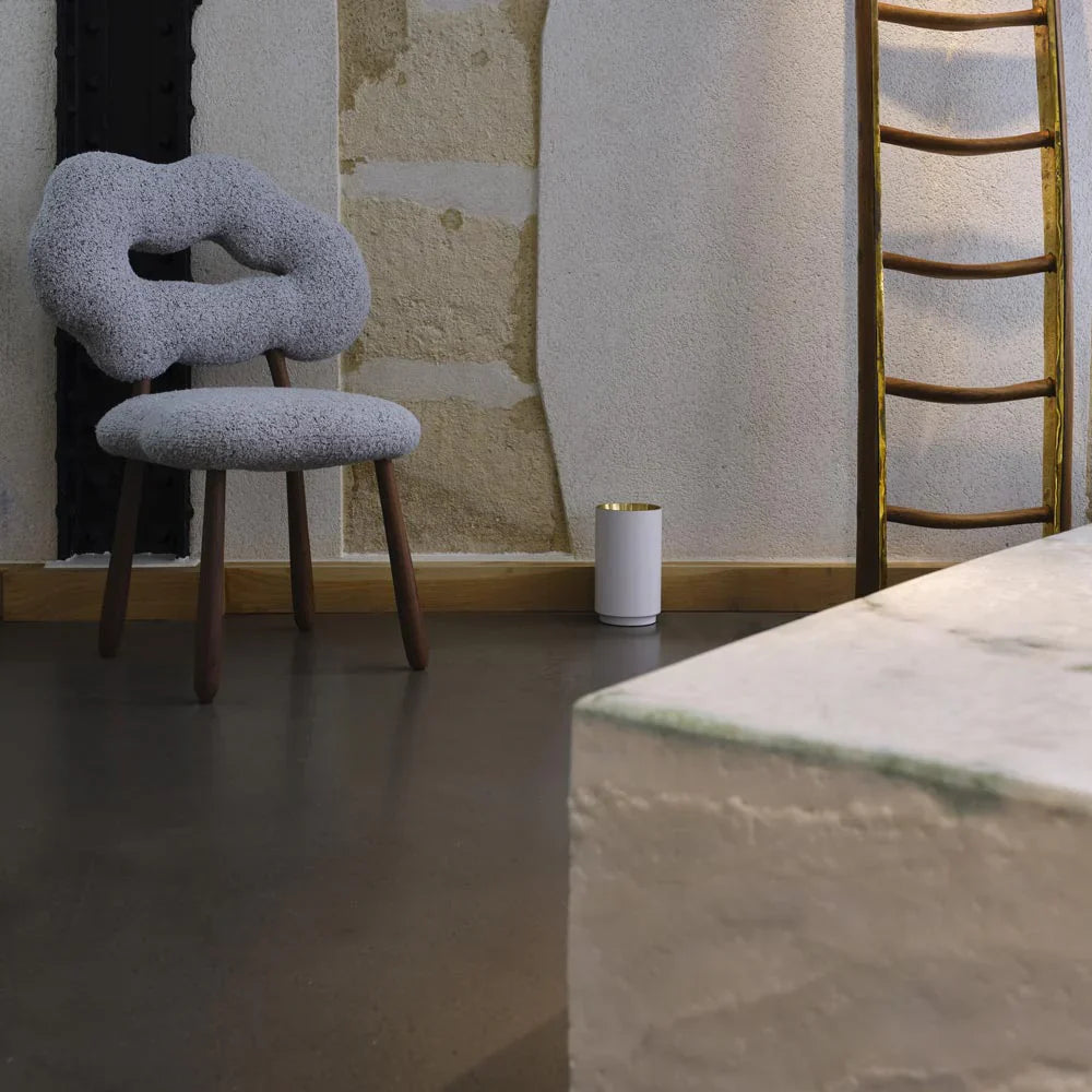 Tobo Floor Lamp, Uplight, White with Brass Reflector, E27, Floor Switch Dim, IP20