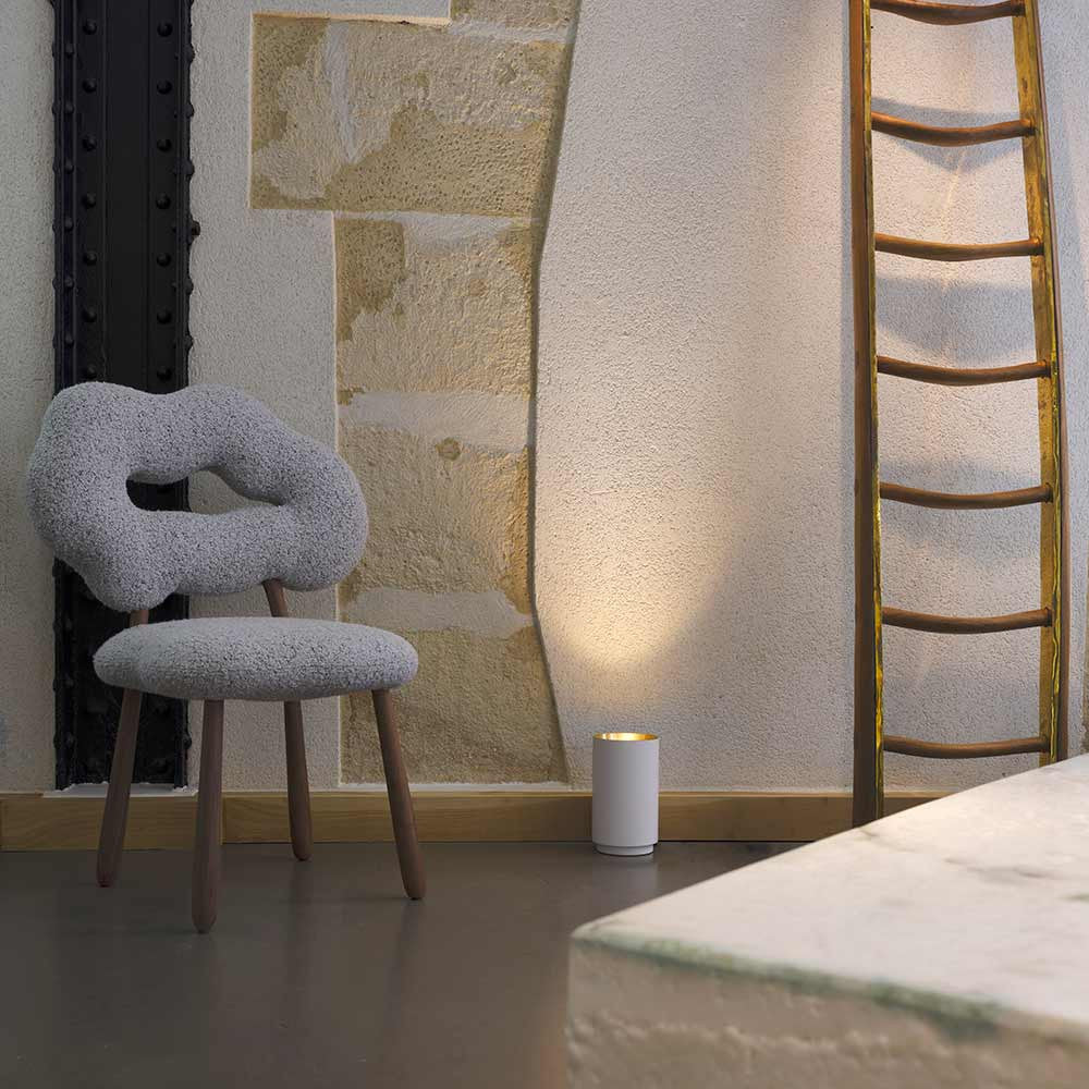 Tobo Floor Lamp, Uplight, Black with Brass Reflector, E27, Floor Switch Dim, IP20