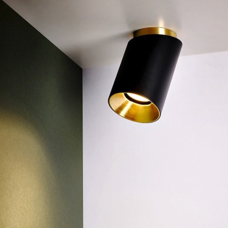 Tobo Spot, Angled, Short, Black with Brass, GU10, Triac Dim, IP20