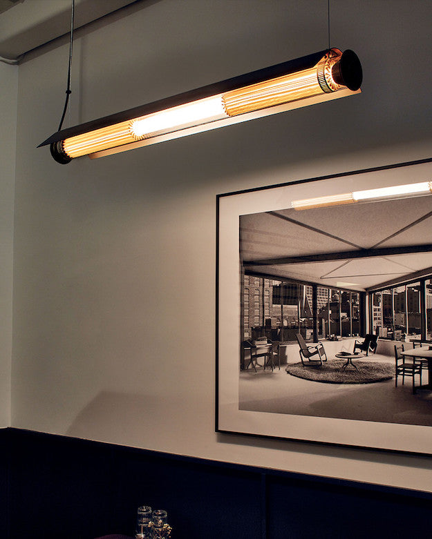 Tube 360 Pendant, Horizontal with Cover, 102 cm, White with Gold, LED, Triac Dim, IP65