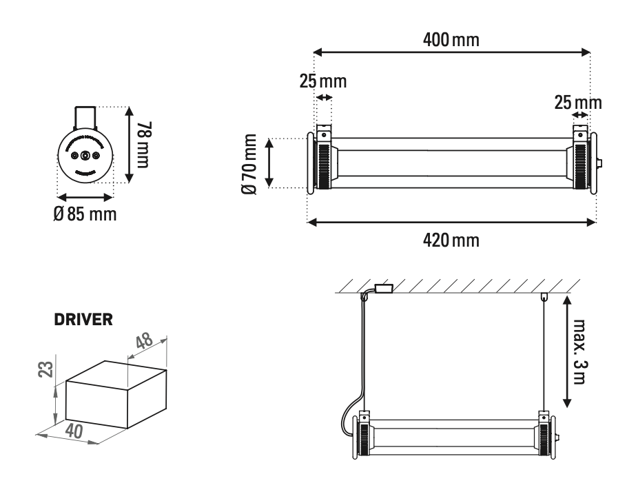 Tube 360 Pendant, Horizontal, 42 cm, White with Silver, LED, Triac Dim, IP65