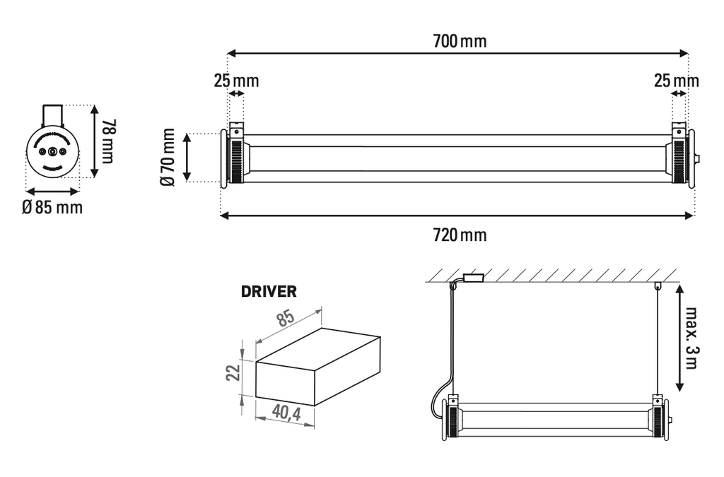 Tube 360 Pendant, Horizontal, 72 cm, White with Gold, LED, Triac Dim, IP65
