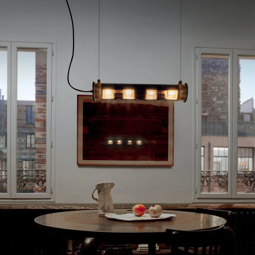 Tube Bulb Pendant, Linear Horizontal, 132 cm, Mesh, E27, IP20