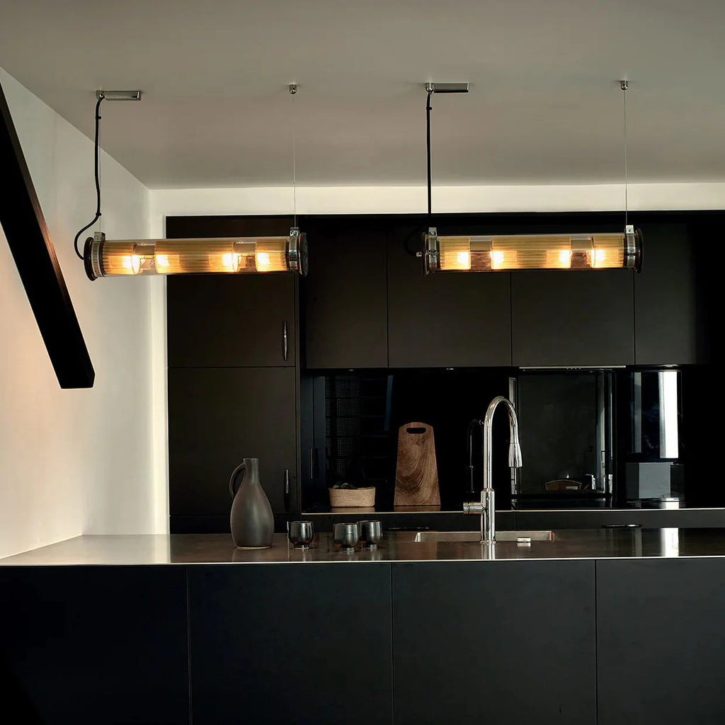 Tube Bulb Pendant, Linear Horizontal, 132 cm, Mesh, E27, IP20