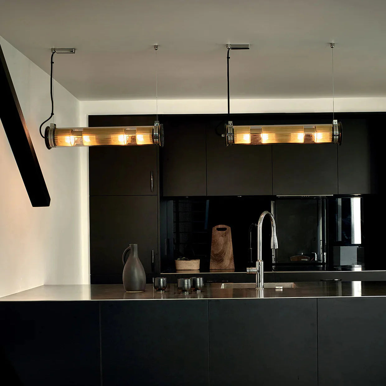 Tube Bulb Pendant, Linear Horizontal, 37 cm, Gold Reflector No Mesh, E14, IP64