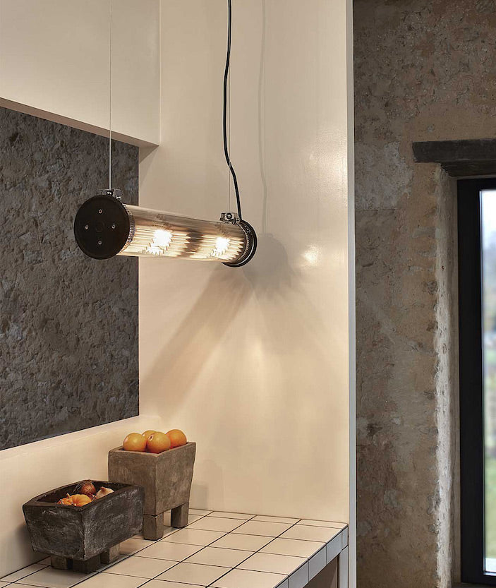 Tube Bulb Pendant, Linear Horizontal, 37 cm, Mesh, E14, IP64