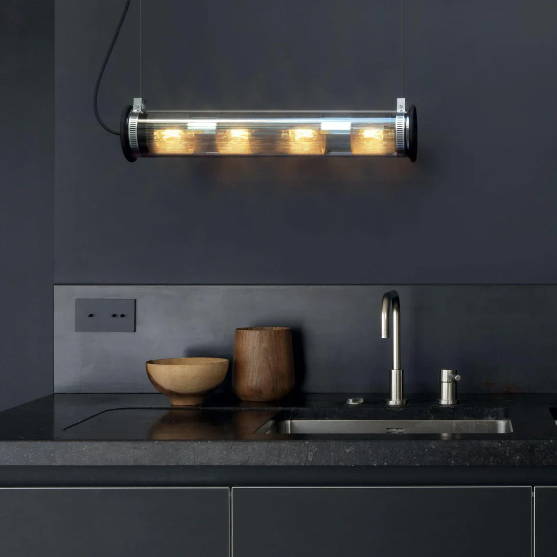 Tube Bulb Pendant, Linear Horizontal, 52 cm, Silver Reflector No Mesh, E14, IP64