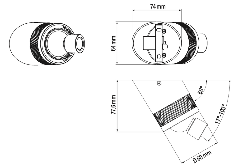 Vision 20/20 Adjustable Reading Wall, Black, LED, Thumbswitch Dim, Plug In, IP20