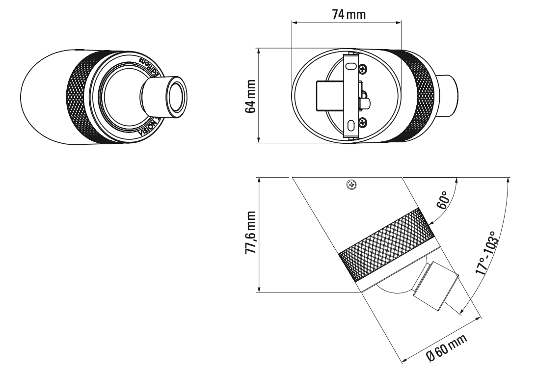 Vision 20/20 Adjustable Reading Wall, Black, LED, Thumbswitch Dim, IP20
