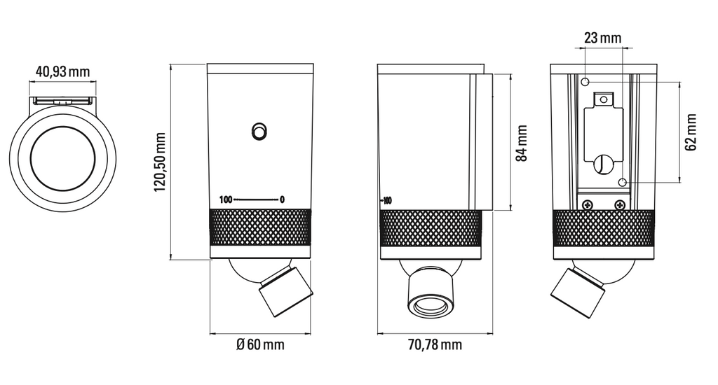 Vision Omni Adjustable Reading Wall, Black, LED, Thumbswitch Dim x2, Plug In, IP20