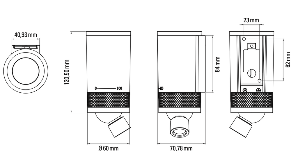 Vision Omni Adjustable Reading Wall, Black, LED, Thumbswitch Dim x1, IP20