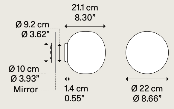 Volum Ceiling, 22 cm, White Glass, E14, IP54