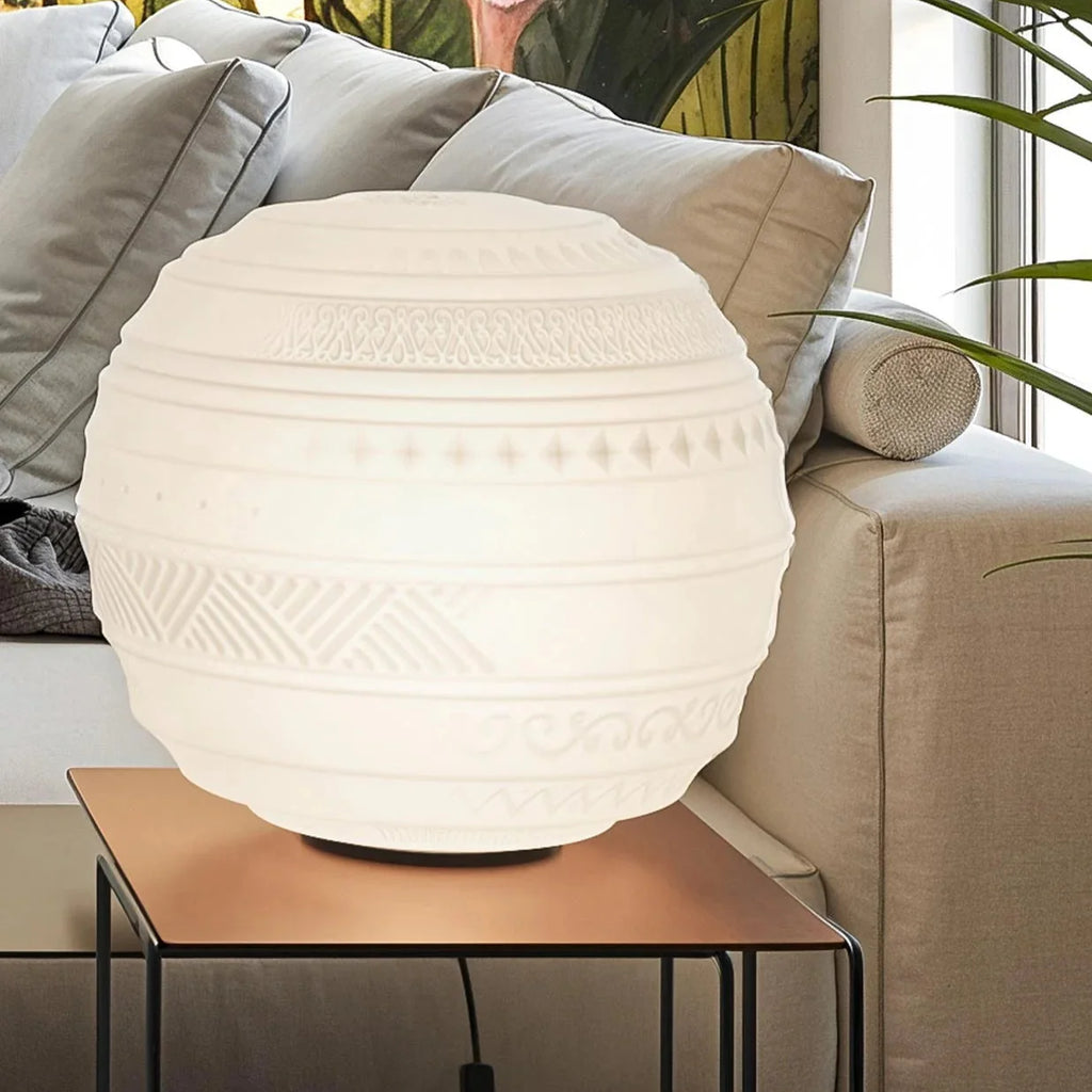 Braille Table Lamp, 40 cm, White Textured Glass with Black Base, E27, IP20